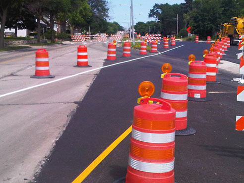 Traffic control layout for road under construction